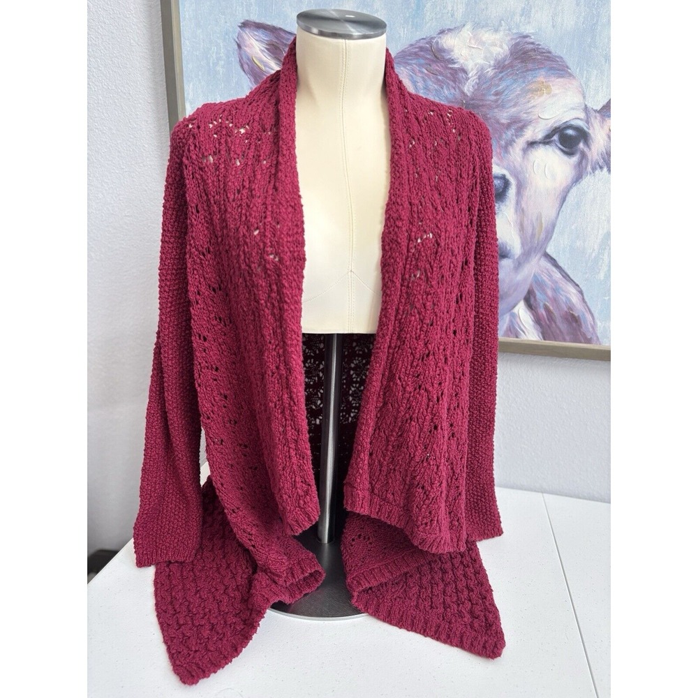 Ann Taylor Loft Women's Medium Maroon Wine Chunkey Knit Long Open Cardigan